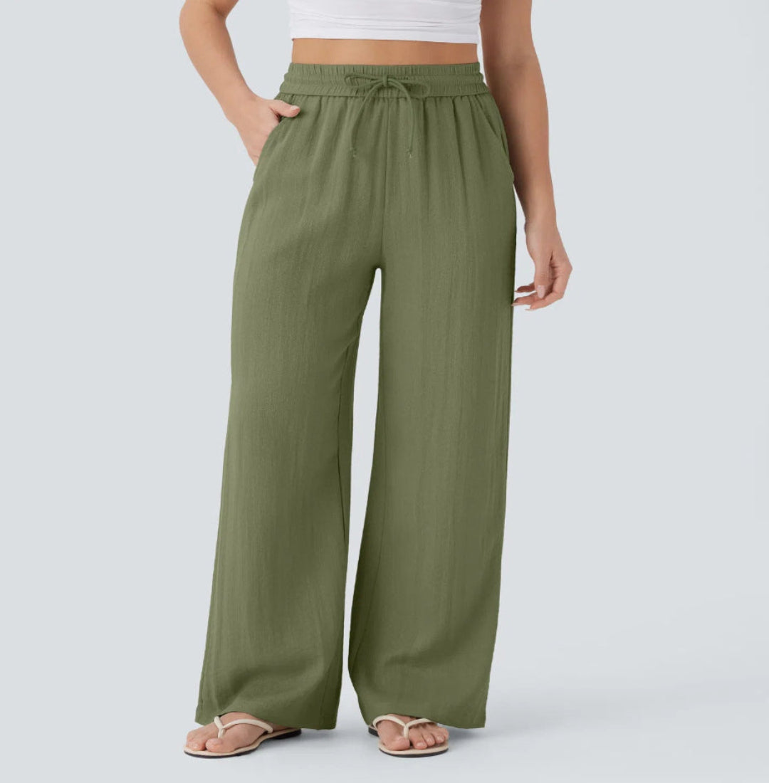 Pantalones anchos y fluidos de cintura alta para mujer